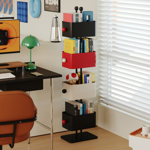 Corner Iron Box Bookshelf Side Table Storage Rack Black Red