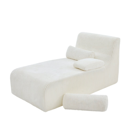 Beige 34.2-Inch Boneless Modular Chaise Lounge Sofa Corduroy Upholstery for Living-Room Apartment
