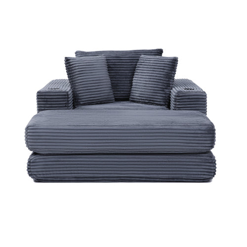 Grey Boneless 3-in-1 Corduroy Chaise Lounge Sofa Bed, 52.4 inch