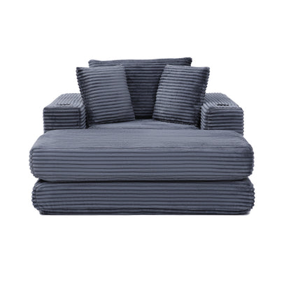 Grey Boneless 3-in-1 Corduroy Chaise Lounge Sofa Bed, 52.4 inch