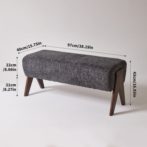 Modern Decorative Chenille Fabric Bench, Ergonomic Padded Entry Bench with Solid Wood Legs, Upholstered Ottoman Bench for Foyer Bedroom Living Space