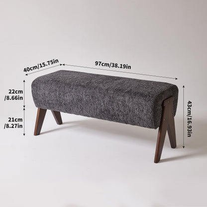 Modern Decorative Chenille Fabric Bench, Ergonomic Padded Entry Bench with Solid Wood Legs, Upholstered Ottoman Bench for Foyer Bedroom Living Space