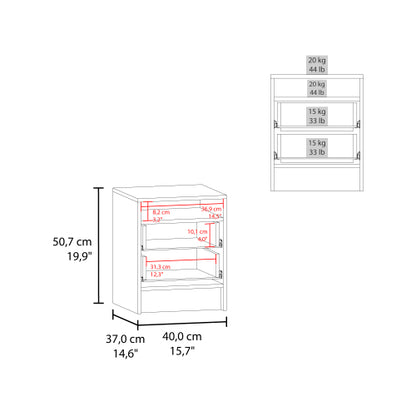 Modern Nightstand with Open Shelf and 2 Drawers, Minimalist Bedside Storage Table