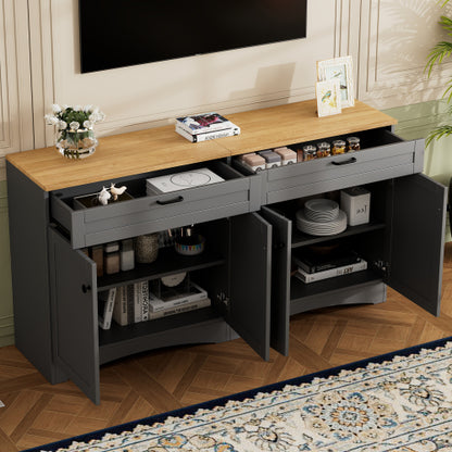 Grey Farmhouse Multi-functional TV Console With Drawers Adjustable Storage Sideboard