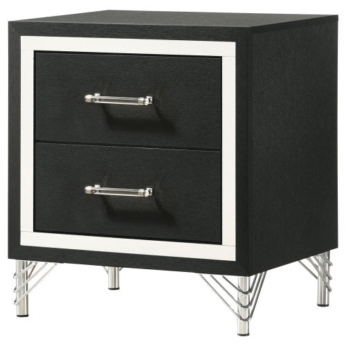 Black Modern Glam 2-Drawer Nightstand with Chrome & Acrylic