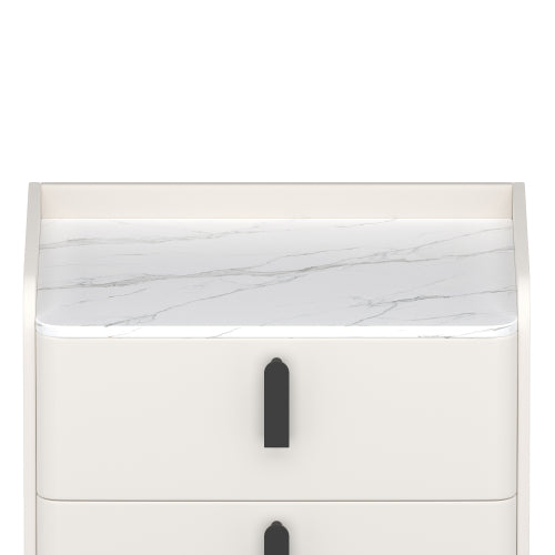 Nightstand with 2 Drawers, Night Stand with Marble-Pattern Tabletop, Modern Beside Table for Bedroom, End Table for Living Room, White