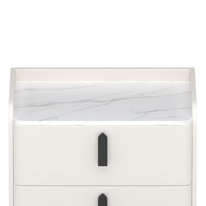 Nightstand with 2 Drawers, Night Stand with Marble-Pattern Tabletop, Modern Beside Table for Bedroom, End Table for Living Room, White