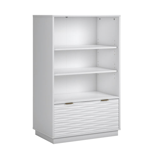 White Coastal Style 2-Shelf Adjustable Bookcase With Lower Drawer