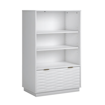 White Coastal Style 2-Shelf Adjustable Bookcase With Lower Drawer