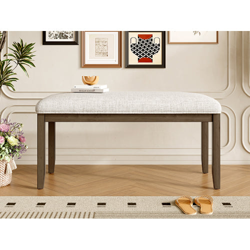 Upholstered Bench for Bedroom End of Bed,38-inch Entryway Bench for Living Room,Dining Bench with Padded Seat and Solid Wood Leg for Kitchen Bedroom,Indoor and Hallway (Bench, Beige+Brown)