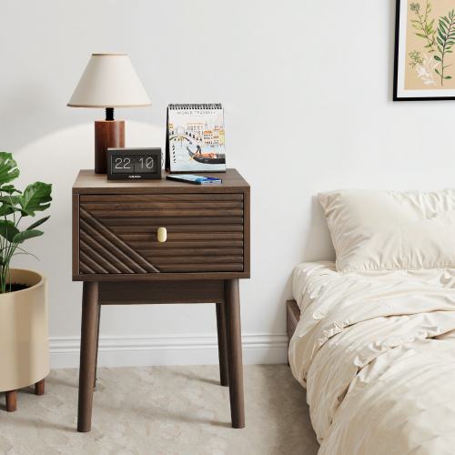 Walnut Medieval-Modern 2-Piece Nightstand Set