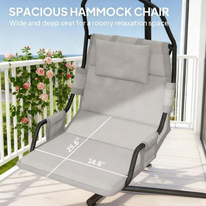 Hanging Swing Chair,Hammock Chair with Stand andCoating Cushion,with Steel Frame for Indoor and Outdoor