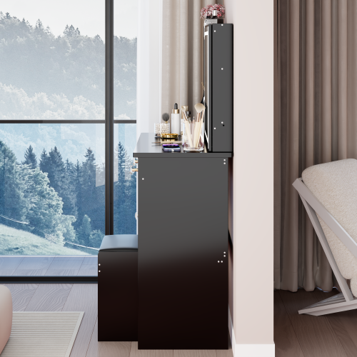 37" Middle Size Left Drawer Desktop Vanity Table + Cushioned Stool, Extra Large Right sliding mirror, Multi Layer High Capacity Storage, Practical Fashionable Dresser, Suitable For Large Space