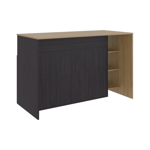 Kitchen Bar Counter with Ample Storage and Shelves, Black Wengue / Natural Oak