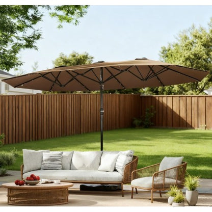 Double-Sided Parasol,Parasol Double-Sided Sun Umbrella with Base,Patio Parasol with LED Solar Lights