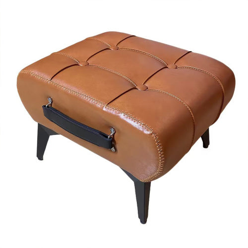 Rectangular Tufted Faux Leather Storage Ottoman with Portable Handle & Metal Legs, Multi-Function Foot Stool for Bedroom