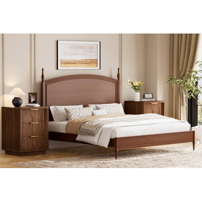 2-Piece Walnut Nightstand Set with 3 Drawers, Modern Bedside Table with Arched Drawer Design