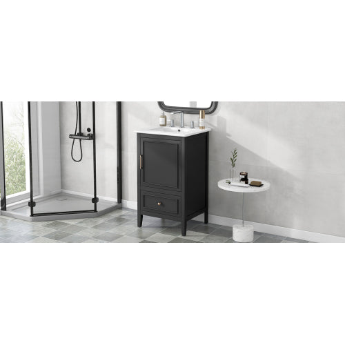 20" Bathroom Vanity with Sink, Bathroom Cabinet with A Door, Door Shelf Storage and Adiustable Foot Pads, A Drawer, Black