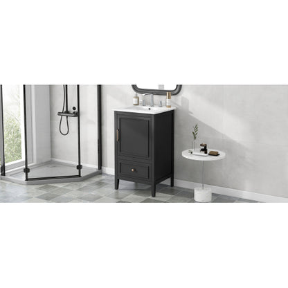 20" Bathroom Vanity with Sink, Bathroom Cabinet with A Door, Door Shelf Storage and Adiustable Foot Pads, A Drawer, Black