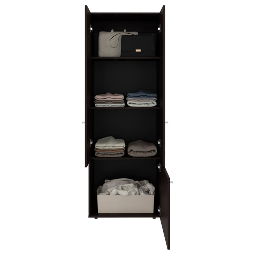 Armoire, 3 Doors, 3 Shelves, Walnut / Black Wengue