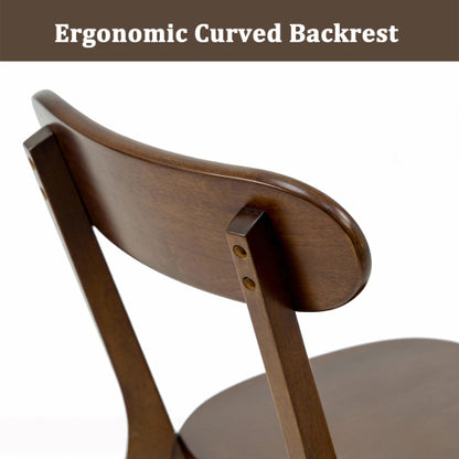 Solid Wood Dining Chairs with Curved Backs and Adjustable Feet, Set of 2, Walnut