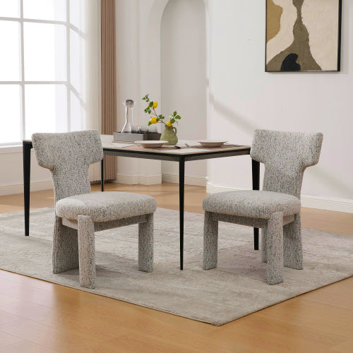 Curved Back Chenille Dining Chairs with Rubberwood Legs, Set of 2, White/Black