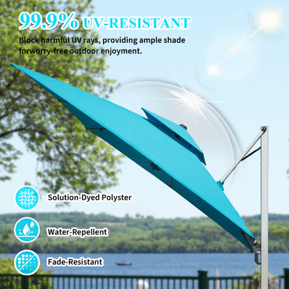 10'X10' Square Cantilever Umbrella with Center Pole, Lake Blue (Base Not Included)