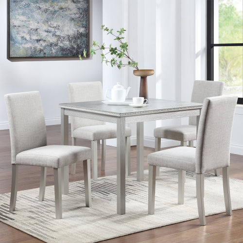 Modern Square Dining Table with Crystal Edge Detail and Solid Wood Frame