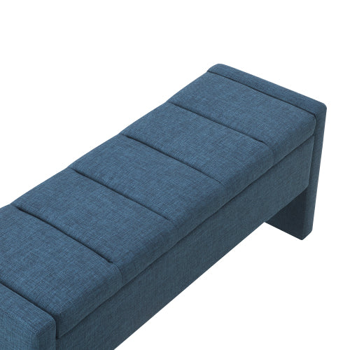 Modern Bed End Bench with Storage,Upholstered Large Foot Rest Stool, Comfy Window Vanity Bench for Living Room,Bedroom,Dorm,Coffee Table,Linen Navy Blue