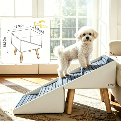 Beige 2-in-1 Foldable 4-Step Dog Ramp Ottoman 18.89 inch, Foldable Foot Stool for Small Dogs