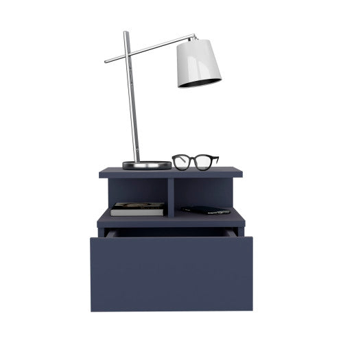 Blue Floating Nightstand with 1 Drawer & 2 Lower Shelves