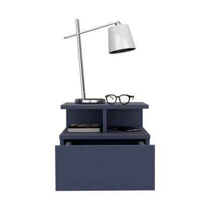 Blue Floating Nightstand with 1 Drawer & 2 Lower Shelves