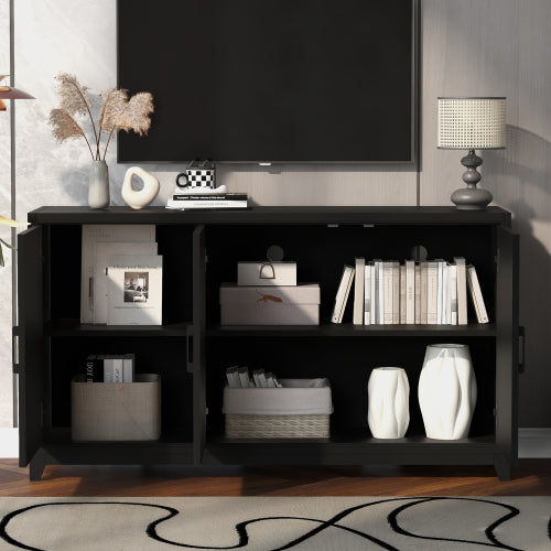 Modern TV Stand for 65 Inch TV with Storage Cabinets and Solid Wood Legs