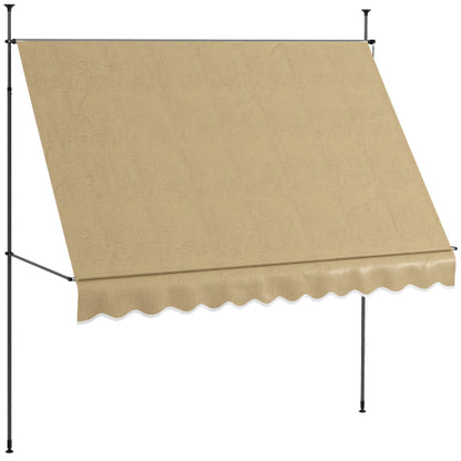Outsunny Manual Retractable Awning, 118" Non-Screw Freestanding Patio Sun Shade Shelter with Support Pole Stand and UV Resistant Fabric, for Window, Door, Porch, Deck, Beige