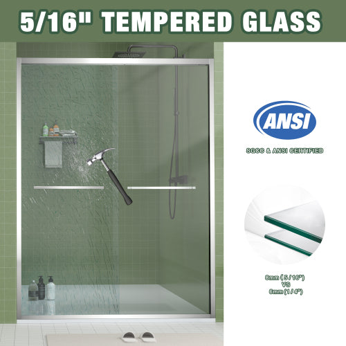 56-60"x70" Aluminum Frame Double Sliding Shower Door,Bypass Bathroom Sliding Door with Premium 5/16" (8mm) Clear Tempered Glass, Chrome Hardware Sliding Glass Shower Enclosure,Chrome Finished