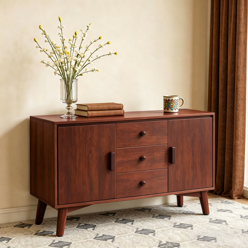 Walnut Mid Century Buffet Cabinet with 3 Drawers