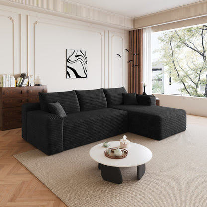 95-Inch Black Plush Corduroy U-Shaped Cloud Modular Sectional Deep-Seat Corner Sofa No-Assembly for Living-Room
