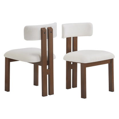 Set of 2 White Upholstered Armless Dining Chairs with Metal Legs, Modern Dining Room Chairs