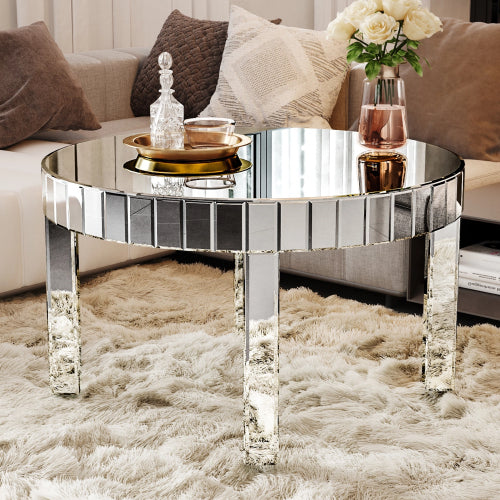 31.5 Inch Round Fluted Mirror Coffee Table