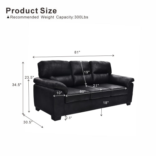81 inch  Black 3-Seater Retro Foil-Fabric Sofa,Padded Armrests,Black Triangle Legs