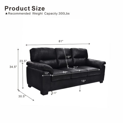 81 inch  Black 3-Seater Retro Foil-Fabric Sofa,Padded Armrests,Black Triangle Legs