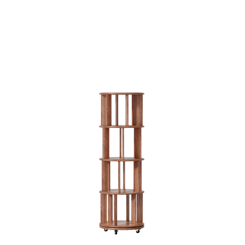 Solid Wood 360° Rotating 4-Tier Wheel Mobile Walnut Bookshelf
