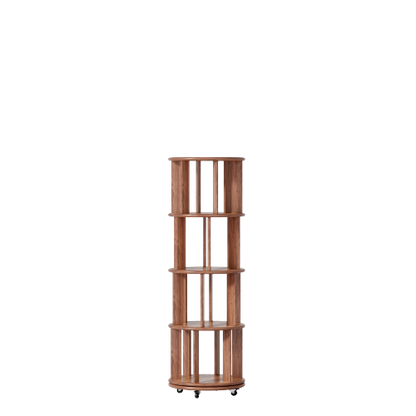Solid Wood 360° Rotating 4-Tier Wheel Mobile Walnut Bookshelf
