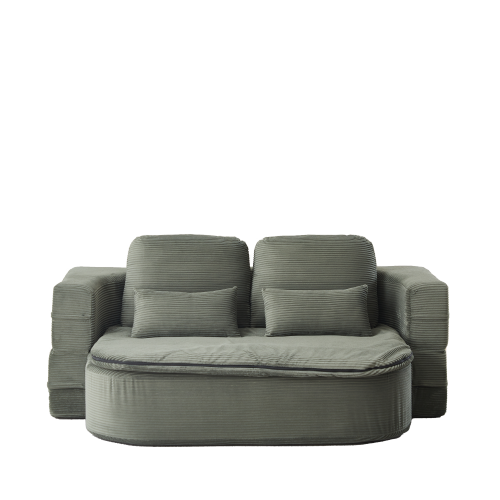 75 inch  Corduroy Convertible Floor Sofa Bed with Built-in Blanket & 4 Pillows