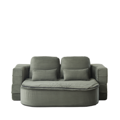 75 inch  Corduroy Convertible Floor Sofa Bed with Built-in Blanket & 4 Pillows