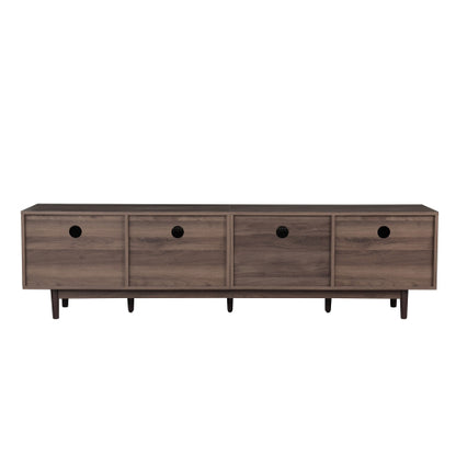 76.8 inch Dark Brown PE Rattan TV Stand Soft Close Cabinets For 85 Inch Large Screen TV
