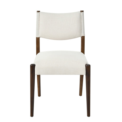 Set of 2 Walnut Beige Fabric Dining Chairs, Solid Rubber Wood Legs 300 LBS Capacity