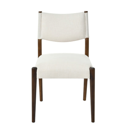 Set of 2 Walnut Beige Fabric Dining Chairs, Solid Rubber Wood Legs 300 LBS Capacity