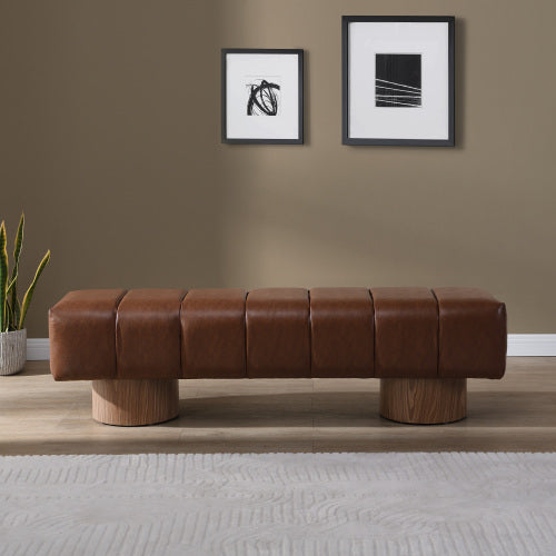 Upholstered Dining Bench for Dining Room, No-Assembly End of Bed Entryway Bench Ottoman for Bedroom Living Room, Brown PU, 300 LBS Weight Capacity