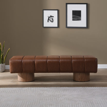 Upholstered Dining Bench for Dining Room, No-Assembly End of Bed Entryway Bench Ottoman for Bedroom Living Room, Brown PU, 300 LBS Weight Capacity